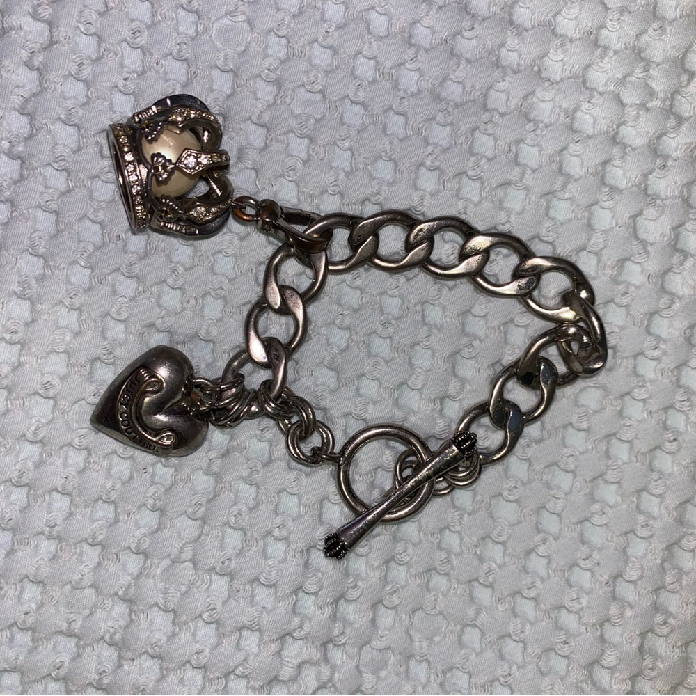 Juicy Couture Silver Charm Bracelet with Crown and Heart